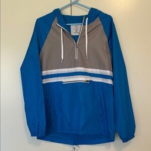 Zine  Blue and Gray Hooded windbreaker Jacket size large